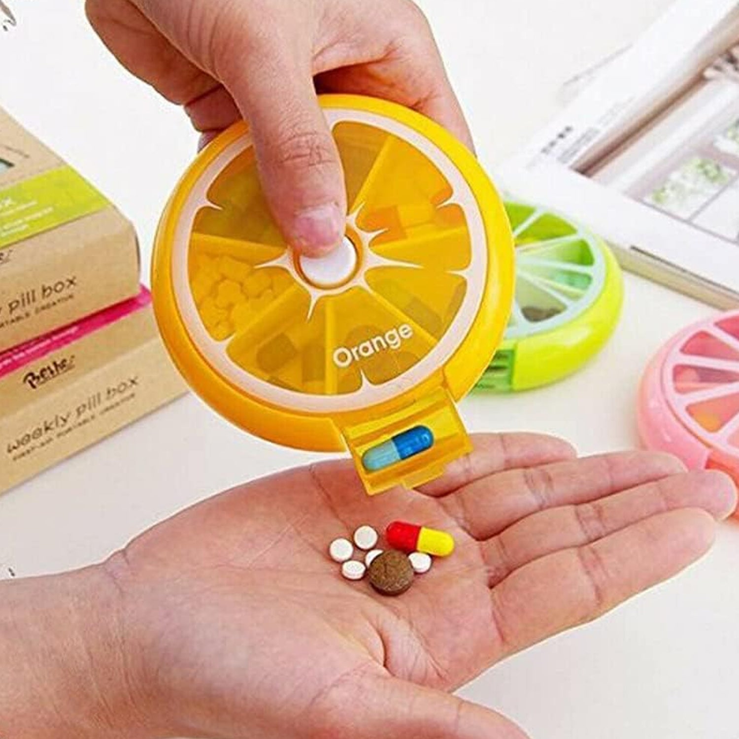 12609 Pill Box Medicine Dispenser 7-Day Week Weekly Whee Cute Portable fruit style 7 grid seal rotation Pill Organizer Medicine Box (1 Pc) 12609 Pill Box Medicine Dispenser 7-Day Week Weekly Whee Cute Portable fruit style 7 grid seal rotation Pill Organizer Medicine Box (1 Pc)